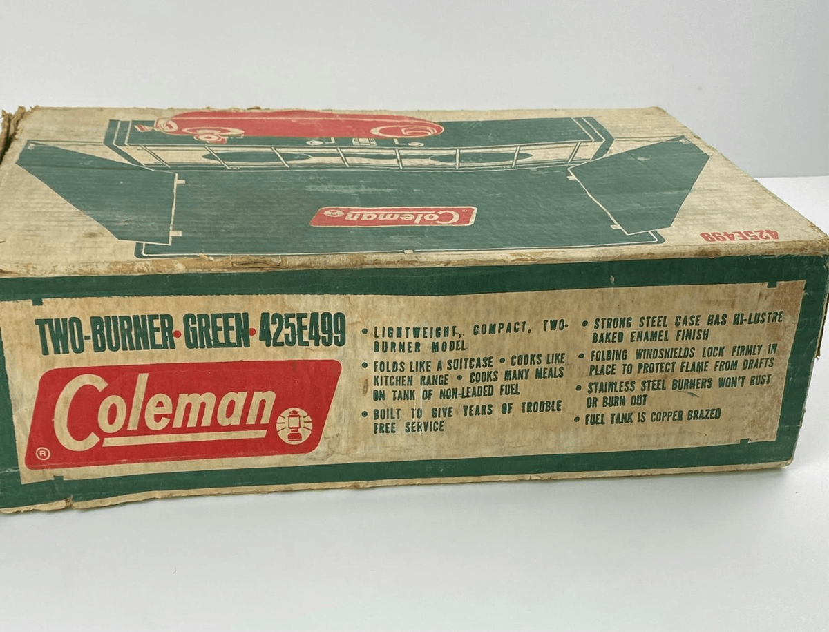 Coleman - vege。 Vintage Coleman USA Two Burner Camp Stove 425E499 Green w