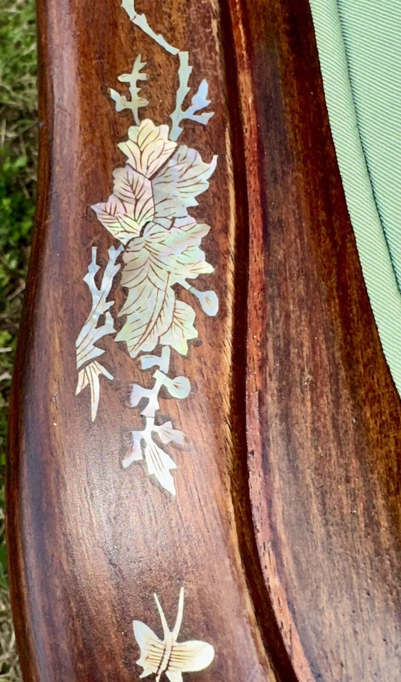 罕见泰国雕刻红木,镶嵌珍珠之母角椅子龙鲍鱼 — 第 3/4 张图片