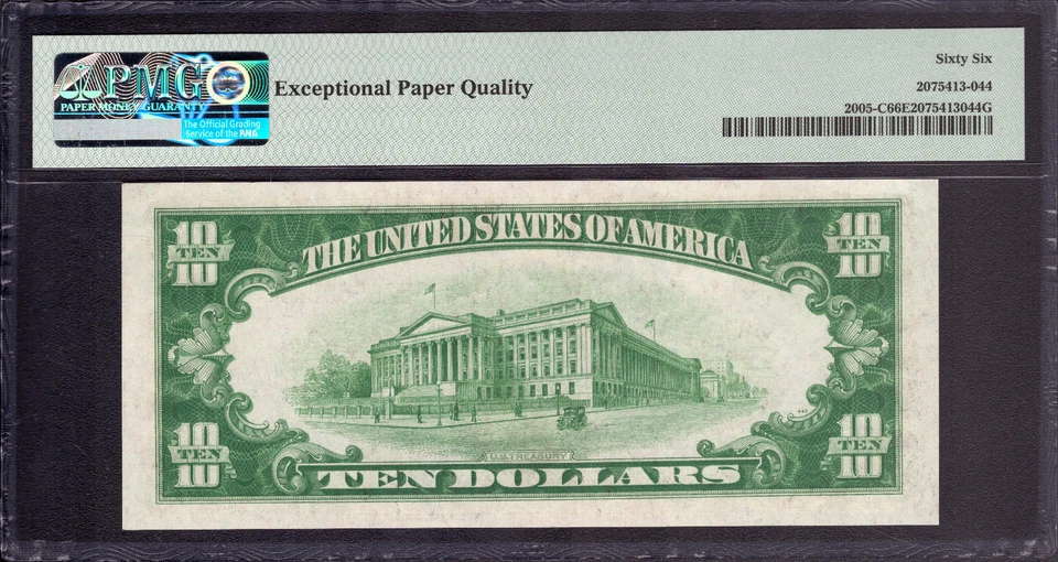 1934 $10 FEDERAL RESERVE NOTE PHILADELPHIA FR.2005-C PMG GEM UNC 66 EPQ - Image 2 of 3