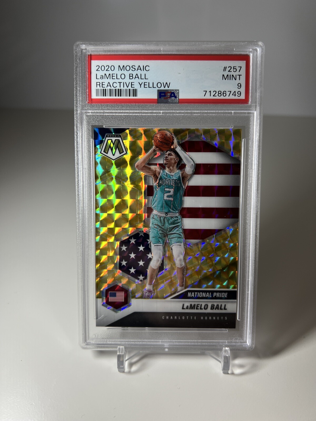 2020-21 Mosaic Basketball Reactive Yellow National Pride RC LaMelo Ball PSA 9