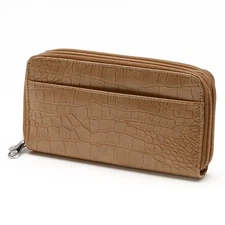 Croft & Barrow Trendy Zip-Around Crocodile Clutch Wallet, Brown, FREE S&H, $40