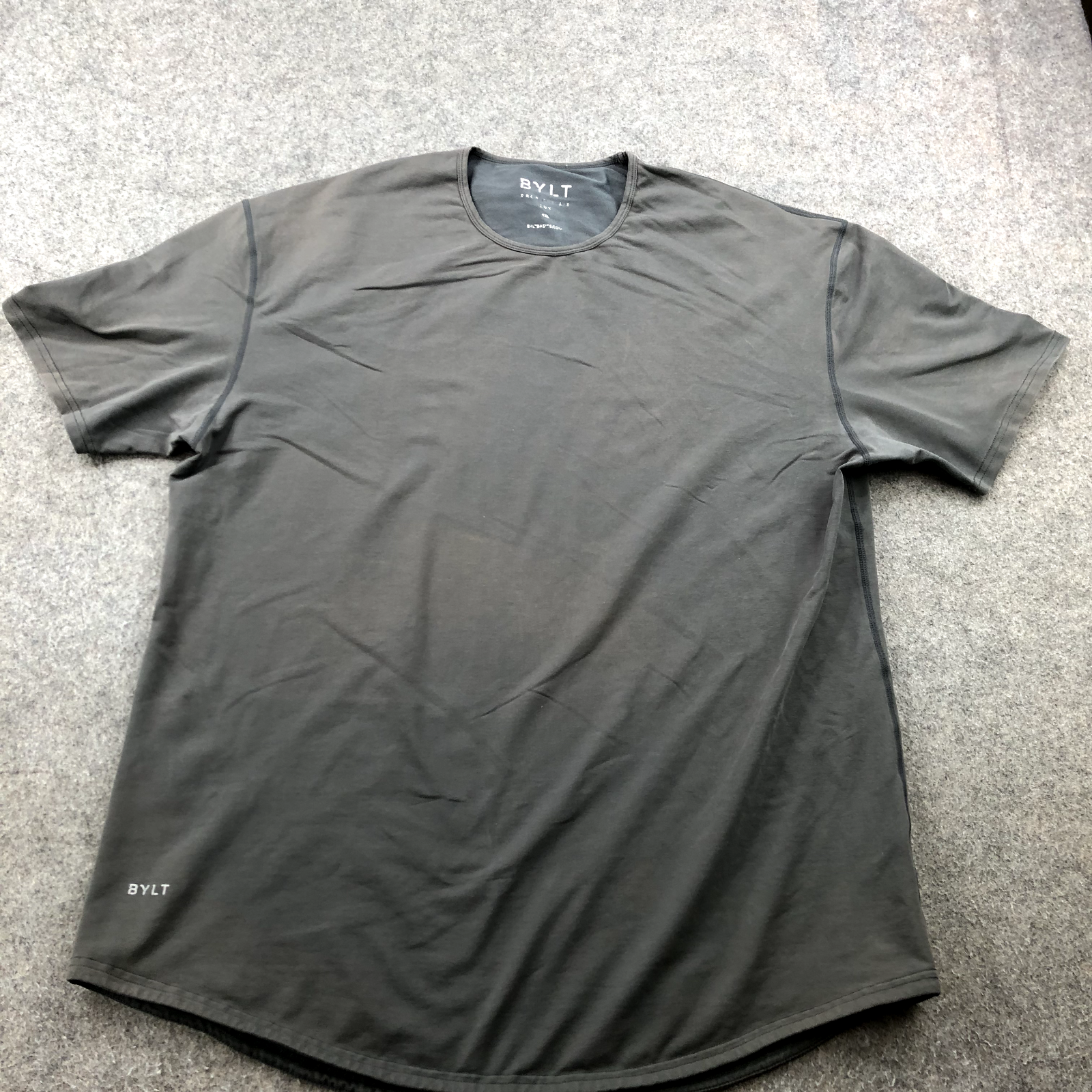 BYLT Shirt Mens 2XL Gray Short Sleeve Crew Neck Cotton Casual Drop Cut Lux