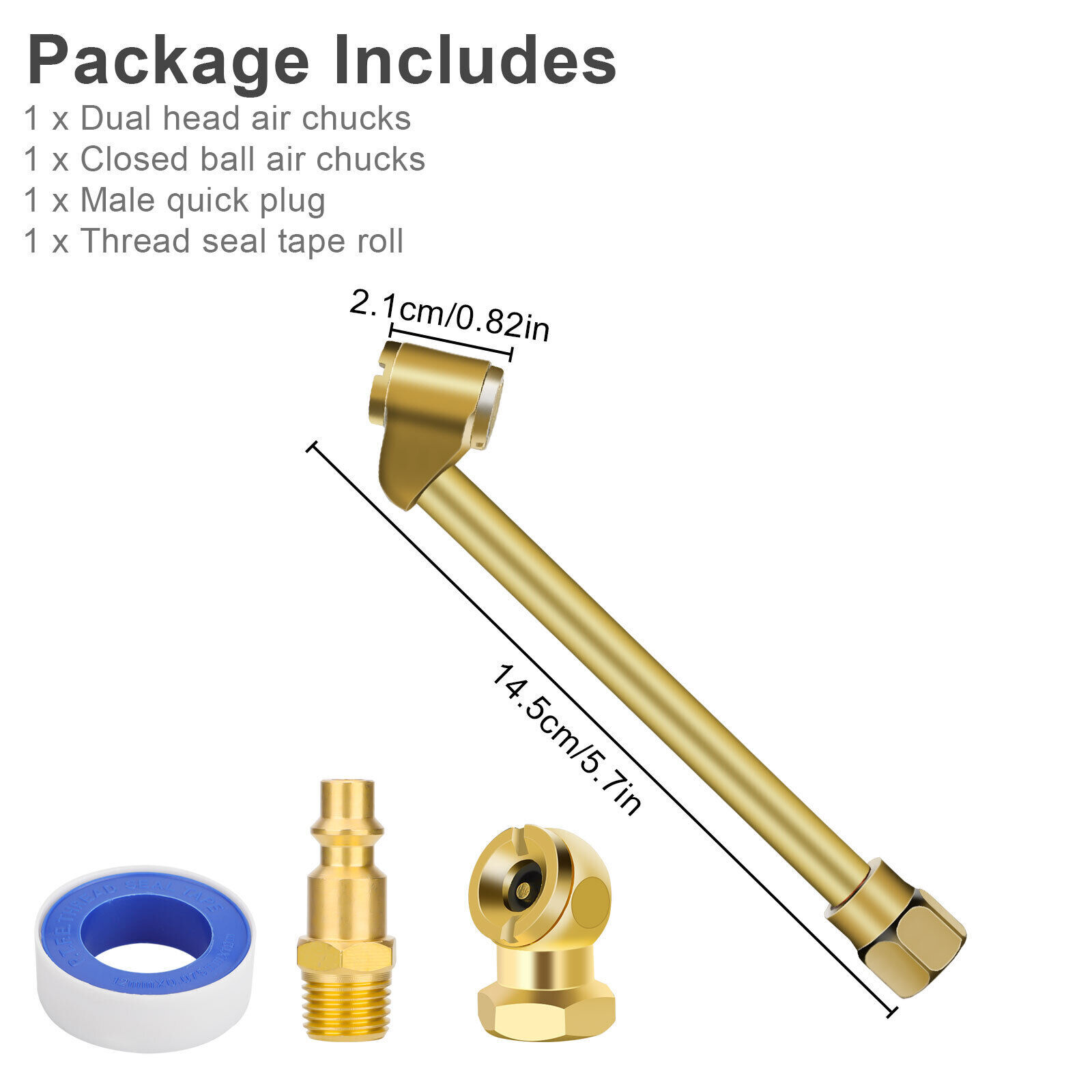 9 Piece 2-Way Air Chuck Set With Tire Inflator Tools And PTFE Thread Seal Tape