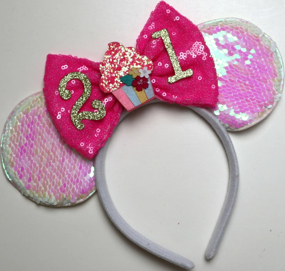 Birthday Minnie Ears, Pink Mickey Mouse Ears, Any Age Birthday Mickey HANDMADE - Image 3 of 4