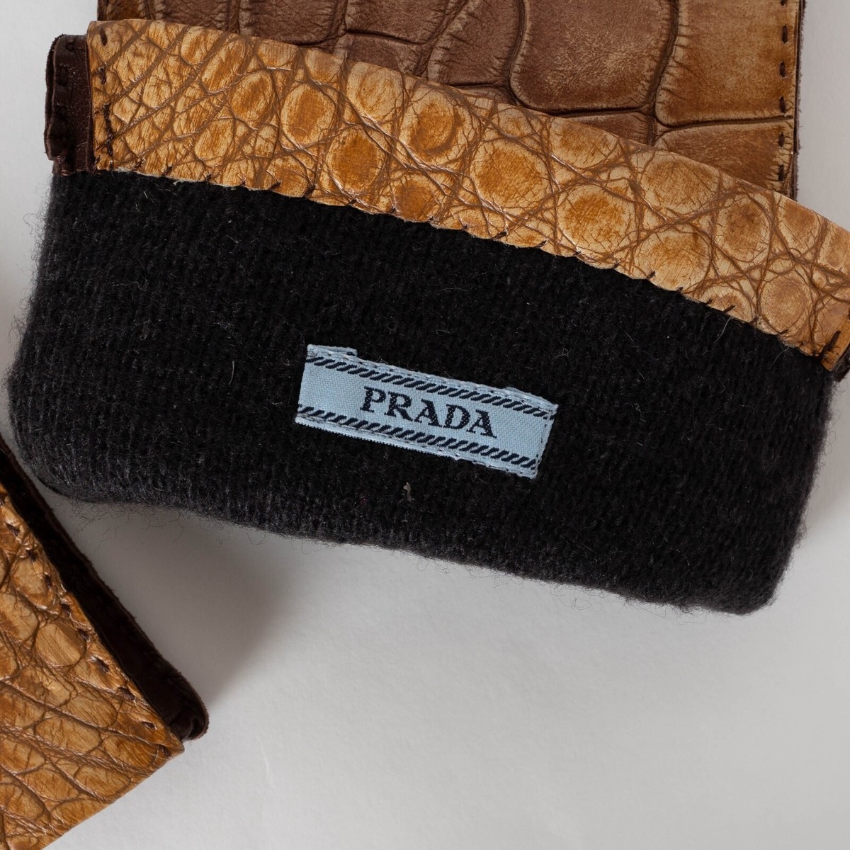 71312 auth PRADA antique brown CROC & LEATHER Gloves 7 | eBay