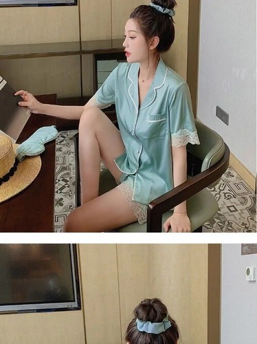 Pajama Sets Women Ins Patchwork Aesthetic Lace Classic Turn-down CollarSleepwear - Bild 20 von 26