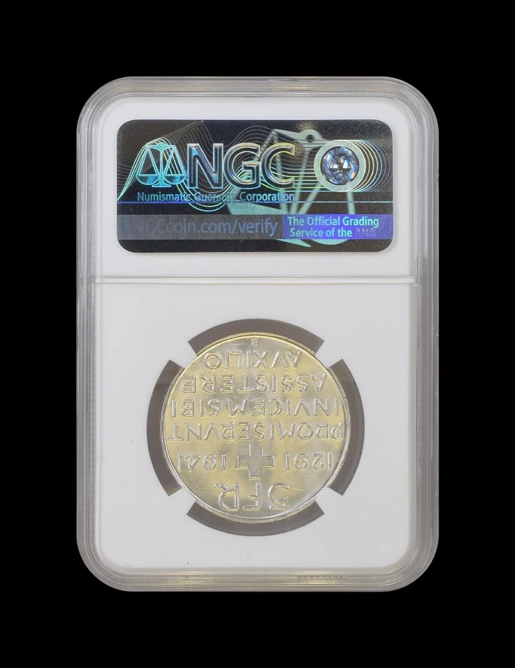 SWITZERLAND. 1941, 5 Francs, Silver - NGC MS67 - Confederation Anniversary - Image 4 of 4