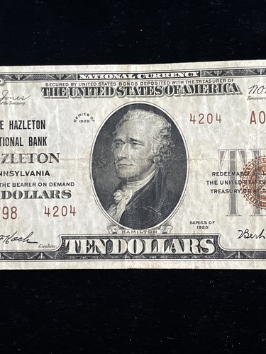 1929 $10 HAZLETON NATIONAL BANK HAZLETON PENNSYLVANIA NATIONAL CURRENCY Ch# 4204 - Picture 3 of 7