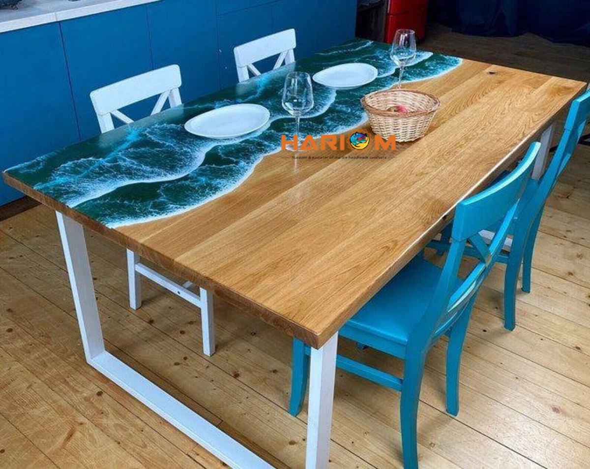 BLUE EPOXY RESIN RIVER DINING FURNITURE , ADORABLE GIFTS HOME