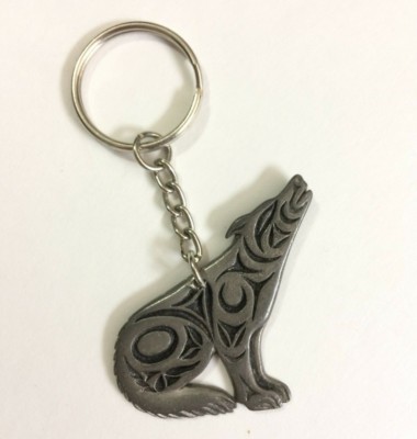 Howling Wolf & Moon Pewter Metal Emblem Metal Ring Key Chain Howling Wolf & Moon Pewter Metal Emblem Metal Ring Key Chain