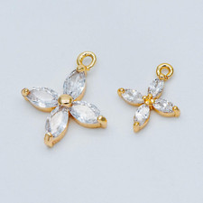 10pcs CZ Pave Flower Pendant,Zircon Petal Charm,Cubic Zirconia Clover Pendant
