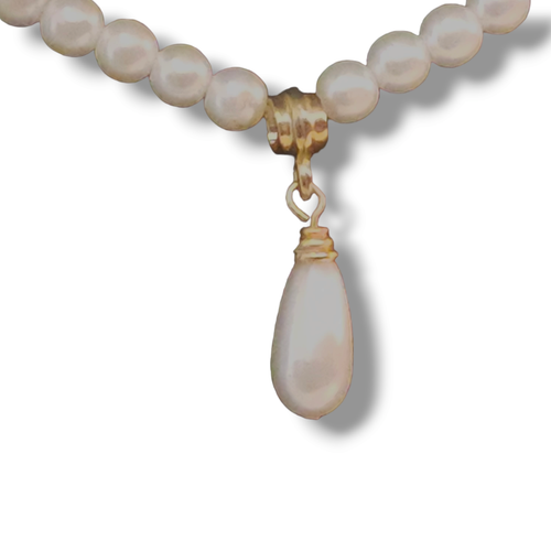 Vintage Chico's Faux Pearl Pendant Beaded Necklace White Gold 12" China 2000's - Picture 4 of 13