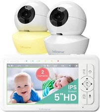 Babysense 5" HD Split-Screen Baby Monitor with 2 Cameras, Audio & Night Light