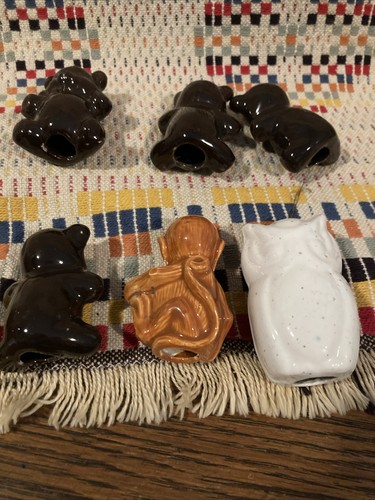 3" Tall Vintage Ceramic Macrame Beads Owls Bears Monkey Lot 12 Excellent - Picture 11 of 11