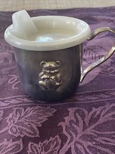 Silverplate baby cup with sippy lid and teddy bear