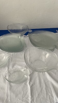 Arcoroc France Glas Fischteller Fischplatte Platte Servierteller 22 tlg Signiert
