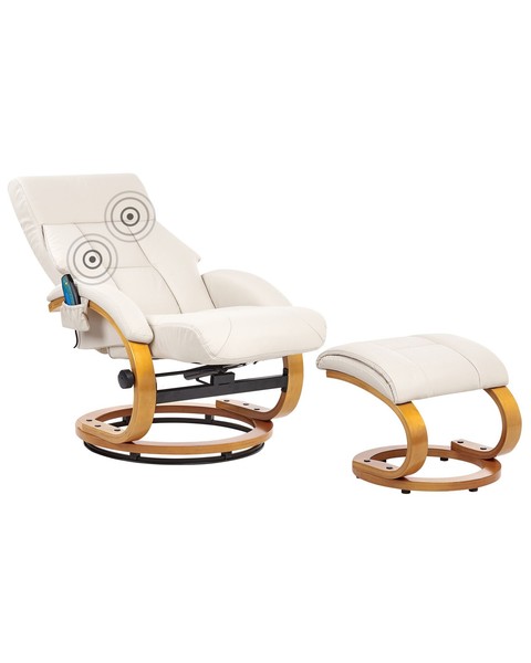 Massagesessel Mit Heizfunktion, Timer Und FußHocker Kunstleder Hellbeige Force-image