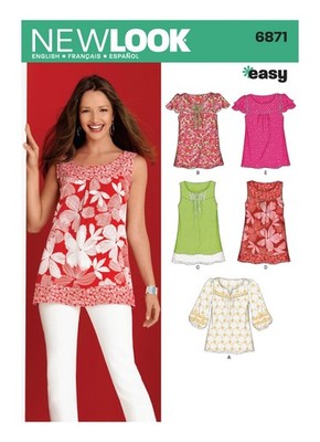 NEW LOOK 6871 MISSES TUNICS TOPS einfaches Schnittmuster Größe 10-22 Fähigkeit: DURCHSCHNITTLICH
