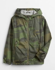 EUC GAP KIDS CAMO WINDBREAKER JACKET WITH LINING AND HOOD SIZE M