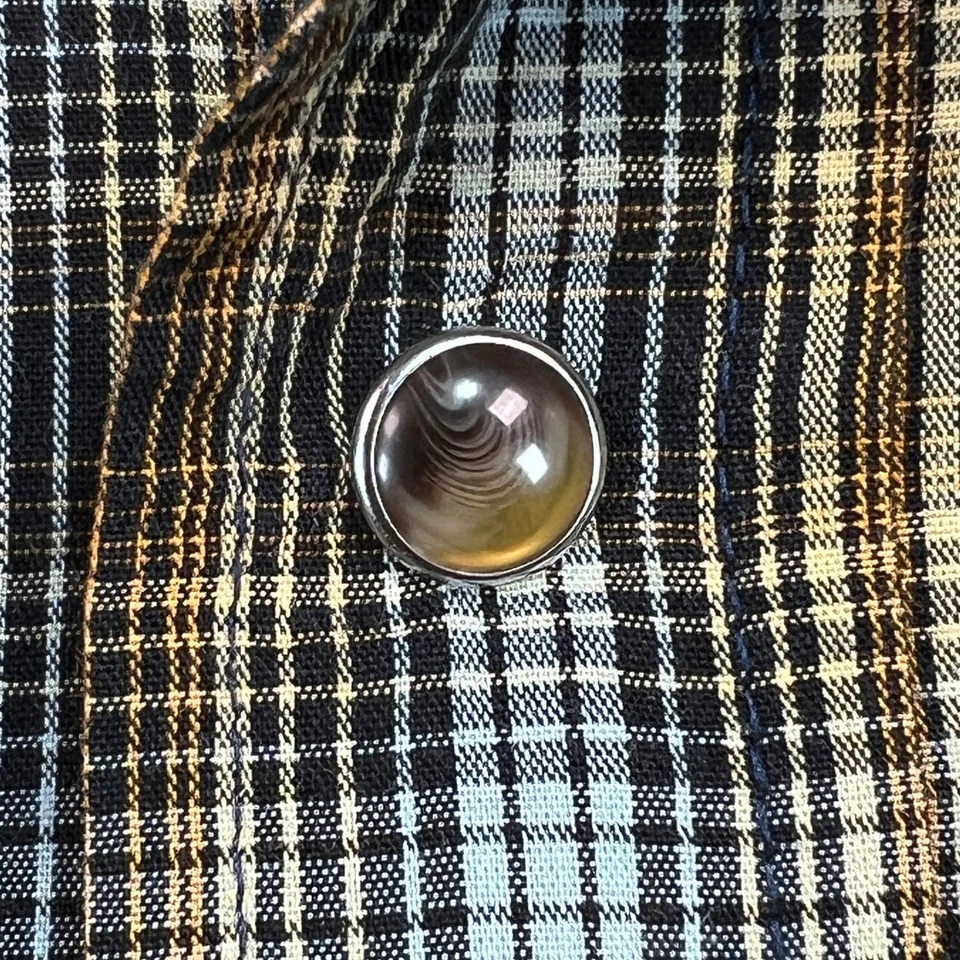 Pendleton Frontier Shirt Men Medium Blue Tan Plaid Western Pearl Snap Flap Pkts - Image 4 of 4