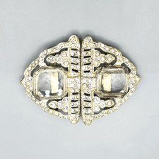 Art Deco Cut Glass and Paste Pave Pot Metal 2 Piece Triangle Dress Belt Buckle