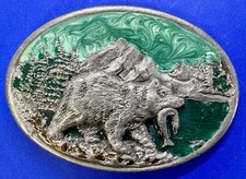 Grizzly Bear Catching Fish Wildlife Animal Hunting Nature Scene Oval Belt Buckle