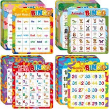 ABC  123 Bingo Game for Educational Bingo Cards 4 in 1 Sight Words Animals A...
