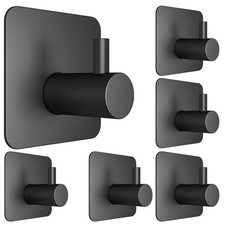 6 Pcs Adhesive Wall Hooks for Hanging - Waterproof Shower Universal, Black