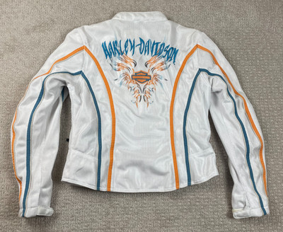 Harley Davidson Jacket Womens S Full Zip Mesh Motorcylce White Embroidred Y2K