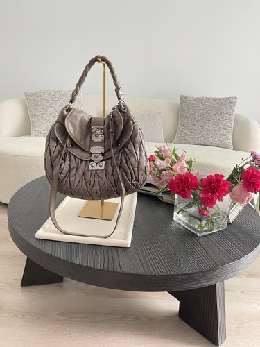 Miu Miu Vintage Matelassé Leather Coffer Satchel Bag Taupe Mushroom