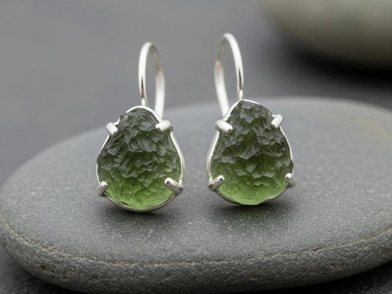 Brincos de prata esterlina 925 com certificação de moldavita - Imagem 4 de 4