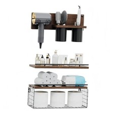 Bathroom Floating Shelves Wall Mounted Set of 3, Bathroom Wall Shelf with Blow 