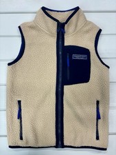 Vineyard Vines Boys Stillwater Vest Sherpa Fleece Beige Blue Full Zip 8-10 S