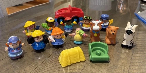 Fisher Price Little People Lot Of 15 Animas Car Figures Horse Cow Girl Boy Vtg