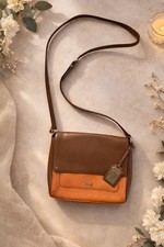 Vintage Ralph Lauren Brown Orange Pebbled Crossbody body see details
