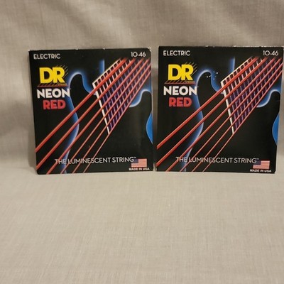 DR Strings Hi-Ded Neon Red Coated Electric Guitar Medium  10-46  2 Packs New