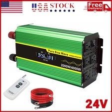 2000W 4000W Pure Sine Wave Power Inverter 24V to 110V W/ 4AC 4USB Remote Control