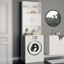 Mobile per Lavatrice da Bagno con Armadio e Ripiani, Legno MDF Bianco 63x20H185