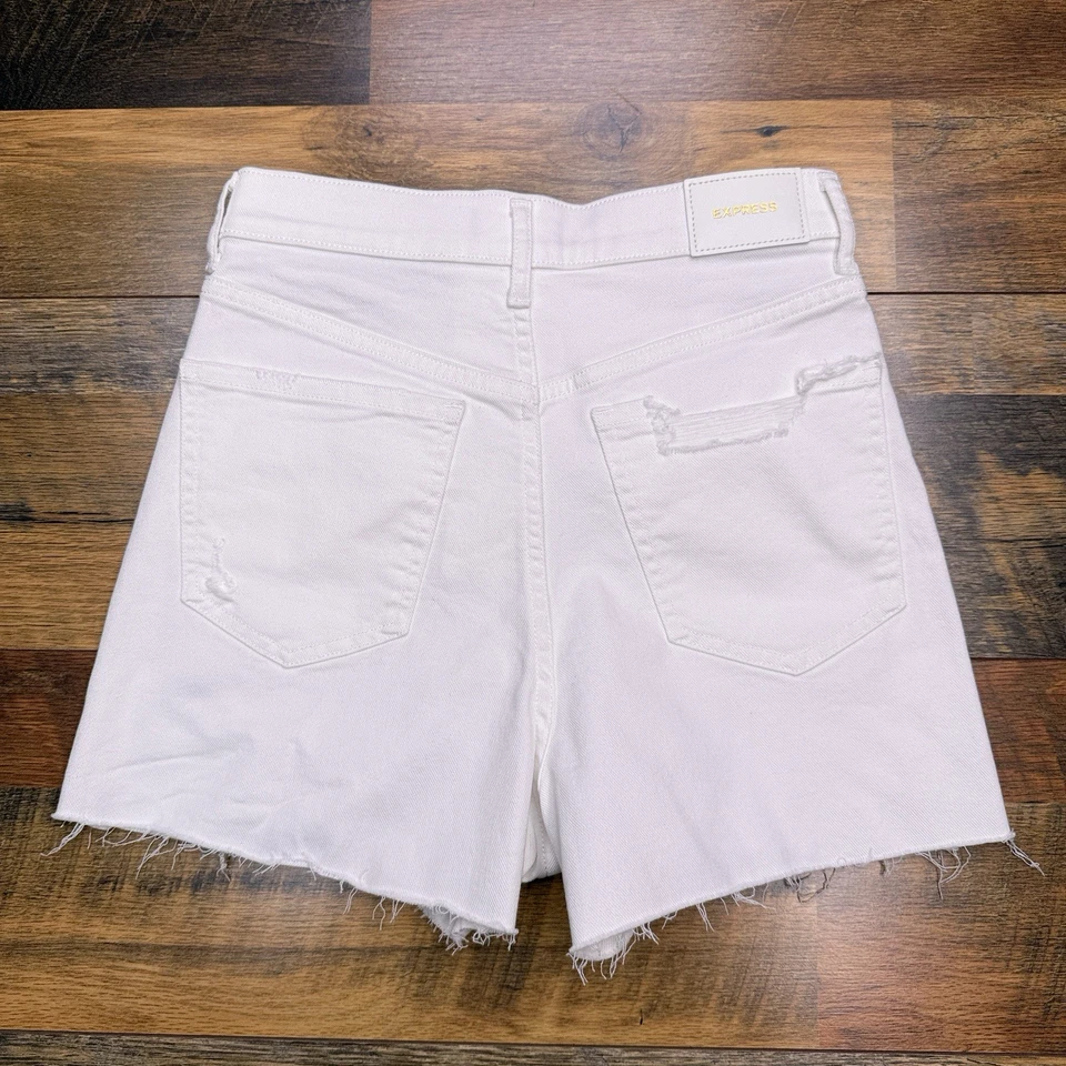 Express Mom Short 0 White Super High Rise Stretch New  - Image 2 of 4