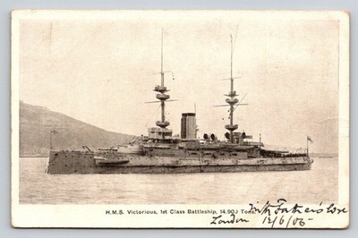 HMS Victorious Battleship Postcard 1903 Wellington Series Naval Ship