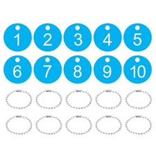 10Pcs 1-10 Number Tags Round ID Number Key Tags with Key Rings Sky Blue-White