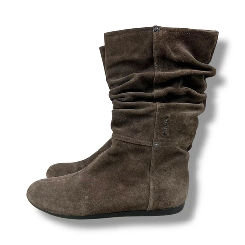 Bottes Prada cuir daim marron mi mollet plissées pointure 38,5 7,5 US