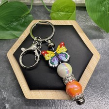 4.5 Stainless Steel Bubblegum Bead Keychain Purse Backpack Butterfly New B954