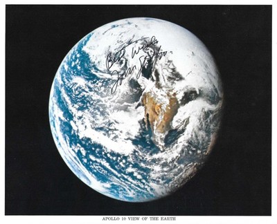 APOLLO 10 TOM STAFFORD SIGNED NASA COLOR LITHOGRAPH OF EARTH FROM APOLLO 10