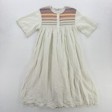 JW Anderson X Uniqlo Dress Womens Medium White Smocked Stripe Henley Knee Length