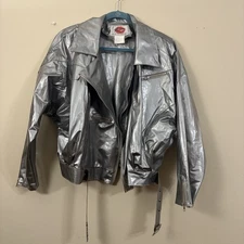Vintage kenn sporn for Whippette silver Vinyl Zippered Motorcycle Jacket 1980s