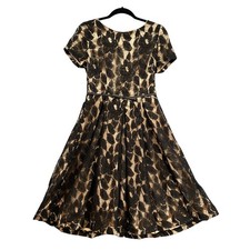 Mikarose Floral Midi Dress Womens 8 Fit & Flare Black Short Sleeves Ivory Lace