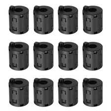 12 Pcs Ferrite Filter Ring Core Cable Clip ID 13mm with Ears, Black