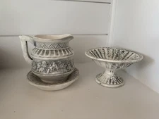 Vintage Ceramic Wash Basin Set With Grape Vine Design 