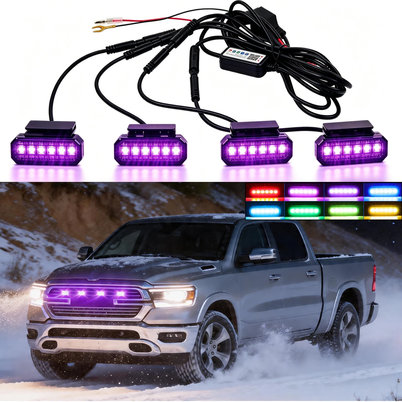 For Dodge Ram 1500 2500 3500 Raptor Smoked RGB LED Front Grille Grill Light Kits